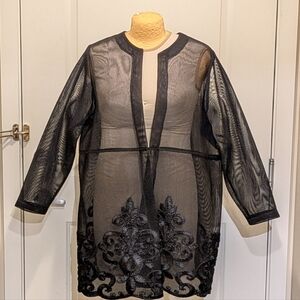 NWT Cupio Curvy 1X Sheer Black Netted Jacket with Floral Ribbon Details